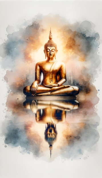 Aquarellillustration der goldenen Buddha-Statue