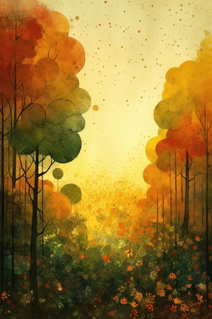 Aquarellillustration des frühen Herbstes im Wald