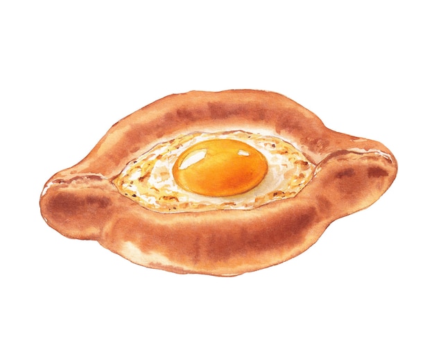 Aquarellillustration des traditionellen georgischen Gerichts adjarian khachapuri