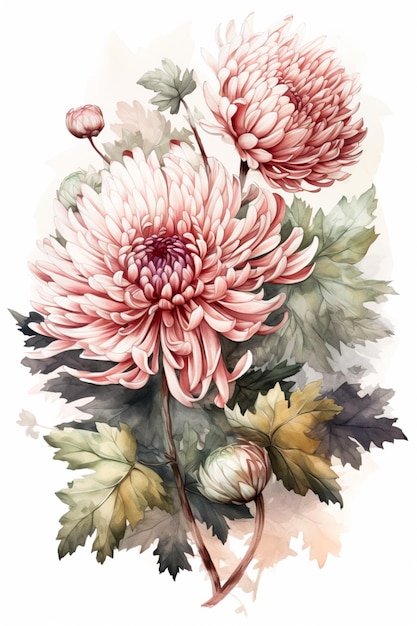 Aquarellillustration einer rosa Blume Generative KI