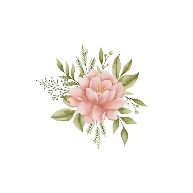 Aquarellillustration eines Blumenstraußes Rosen und Pfingstrosen