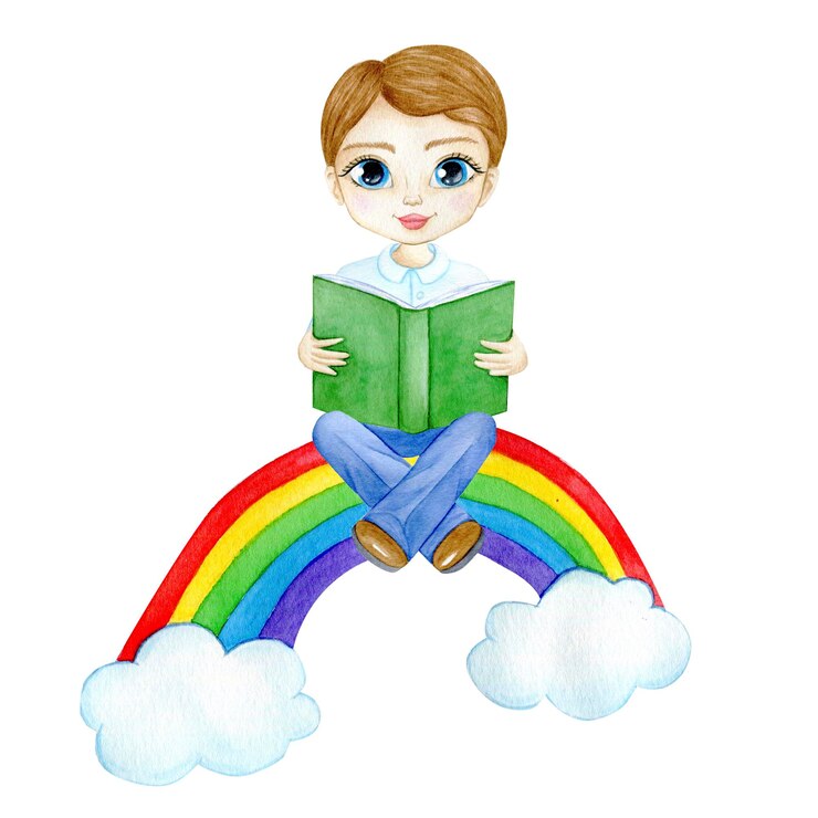 Foto aquarellillustration eines boyxaon eines regenbogens