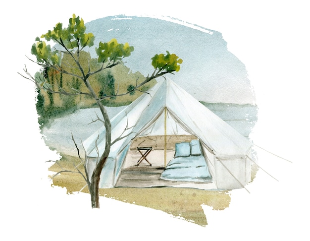 Aquarellillustration eines Campingzeltes.