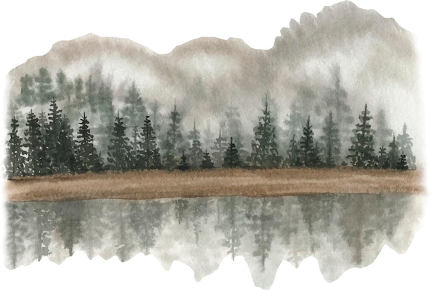 Foto aquarellillustration eines nebligen waldes