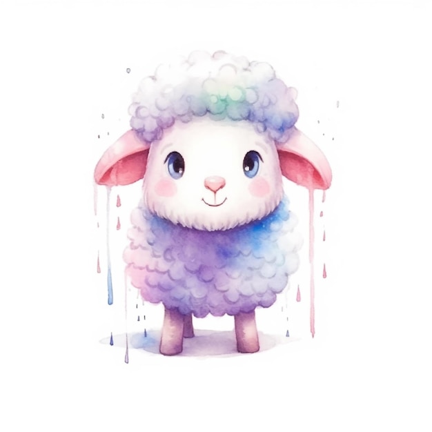 Aquarellillustration eines Schafes mit Regenbogenaugen.