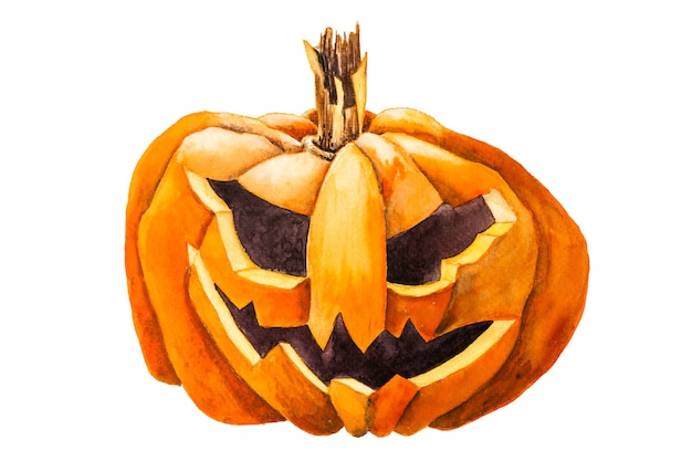 Aquarellillustration festlicher Halloween-Kürbissteckfassung lokalisiert auf weißem Hintergrund