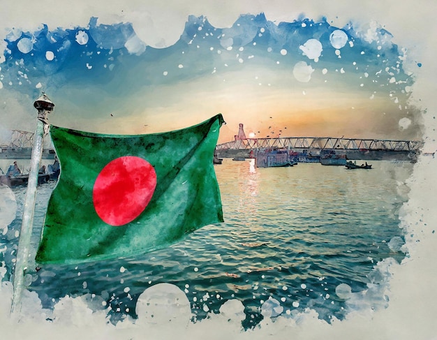 Aquarellillustration für den Tag der Republik von Bangladesch.