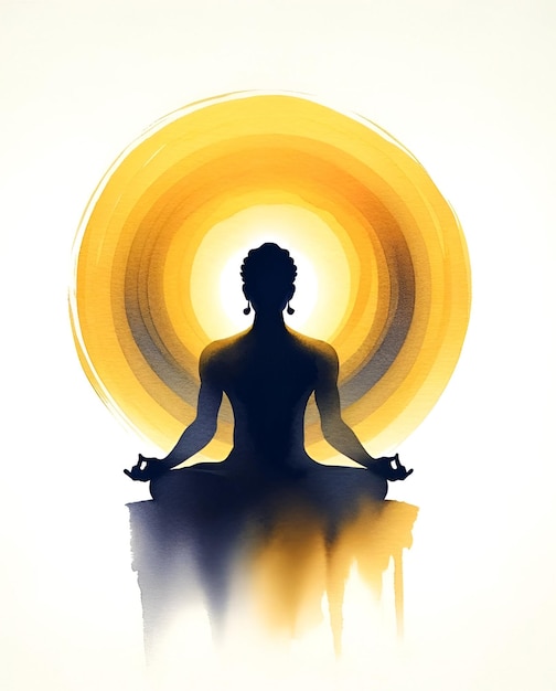 Aquarellillustration für Mahavir Jayanti mit einer Silhouette eines meditierenden Herrn Mahavir