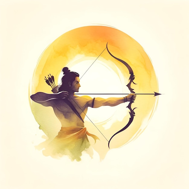 Aquarellillustration für Ram Navami mit Lord Rama mit Bogen und Pfeil