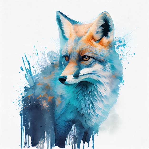 Aquarellillustration mit einem schönen jungen gelben Fuchs Generative KI