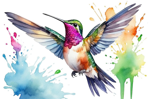 Foto aquarellillustration mit kolibri