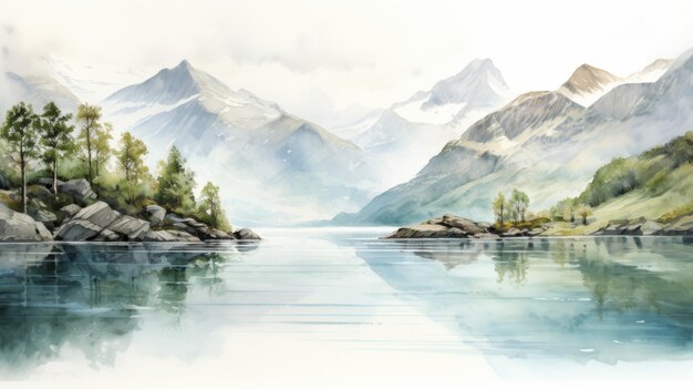 Foto aquarellillustration vom fjord von schweden