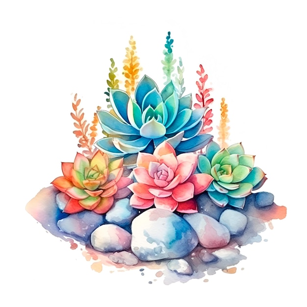 Aquarellillustration von einer suckulenten Kaktusblume