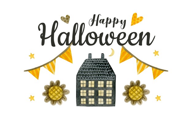 Aquarellillustration von halloween-feiertagsgrußkartenhintergrundfahne glückliches halloween