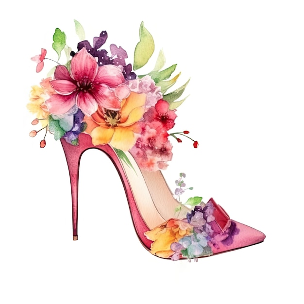 Aquarellillustration von High Heels mit Blumen