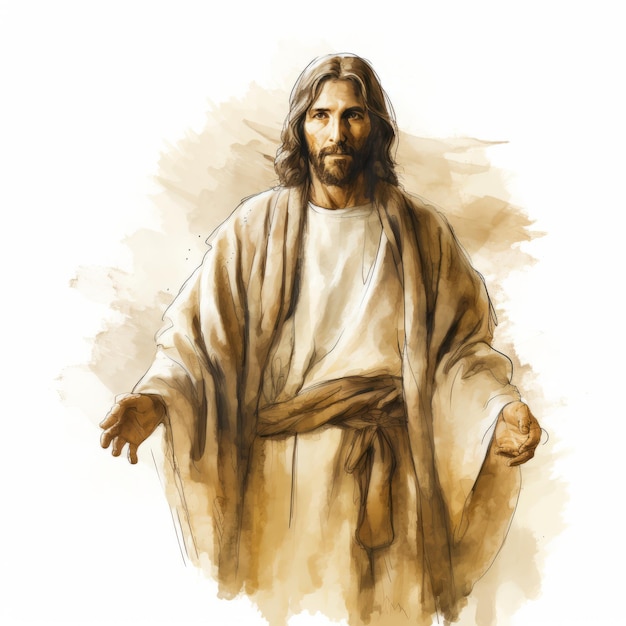 Foto aquarellillustration von jesus auf weißem hintergrund