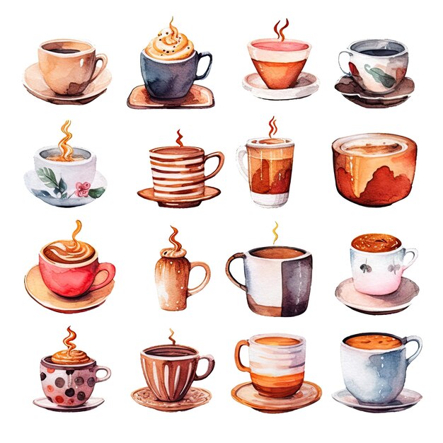 Aquarellillustrationen Kaffee