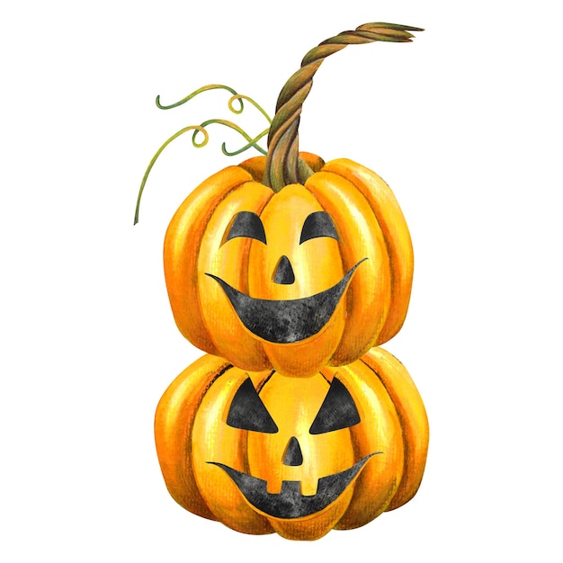 Aquarellillustrationen mit Herbstkürbissen ohne Hintergrund für die Halloween-Feier