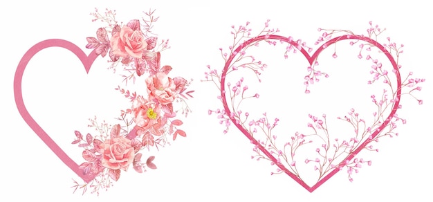 Aquarellillustrationen von Herzen aus roten Rosen