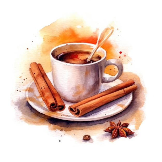 Aquarellkaffee mit Zimt Illustration AI GenerativexA