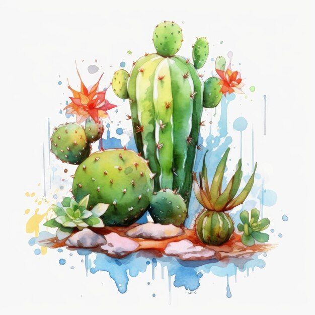 Aquarellkaktus Rasterillustration für Grußkarten, Einladungen und andere Druckprojekte auf weißem Hintergrund mit hoher Auflösung