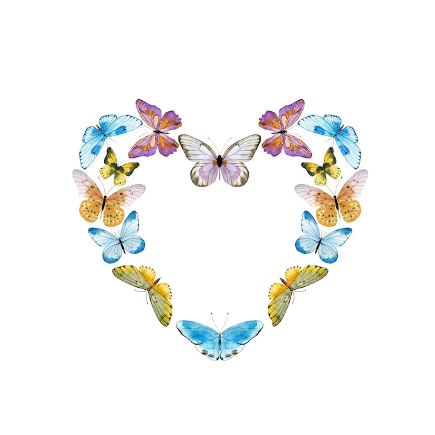 Aquarellkranz mit bunten Schmetterlingen