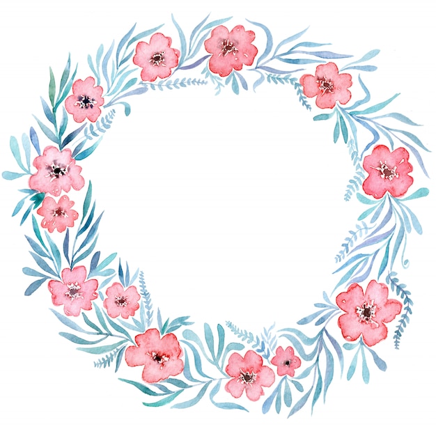 , Aquarellkranz von Blumen