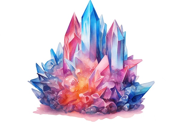 Aquarellkristall auf weißem Hintergrund
