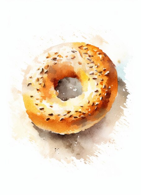 Foto aquarellkunst eines köstlichen bagels aus dem coffee shop, garniert mit frischkäse und butter