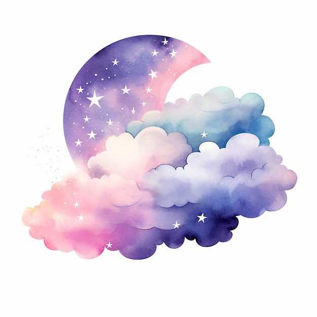 Aquarellkunst Wolken und Mond-Clipart