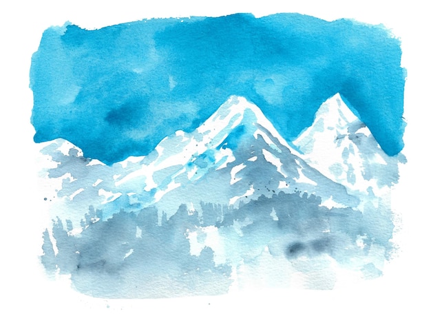 Foto aquarelllandschaft schneebedeckte berge vor dem blauen himmel