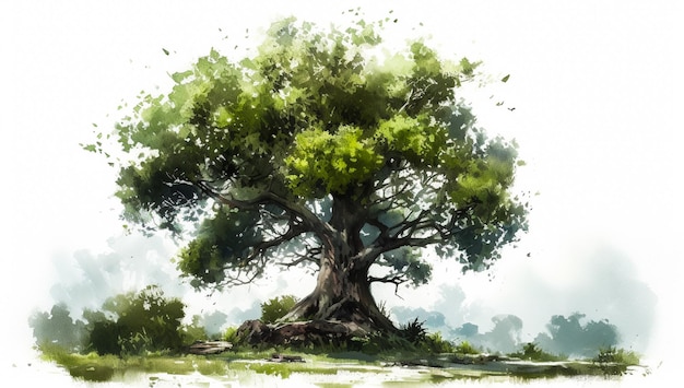 Aquarellmalerei-Baum isoliert auf weißem Hintergrund Generative KI