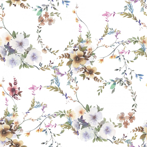 Aquarellmalerei Blatt und Blumen, nahtlose Muster