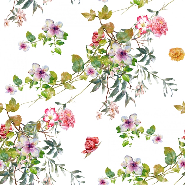 Aquarellmalerei Blatt und Blumen, nahtlose Muster