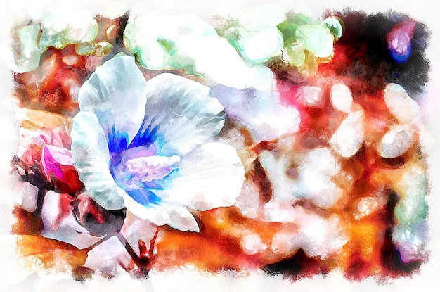 Aquarellmalerei blühende Blume Moderne digitale Kunstimitation von Hand bemalt mit Aquarellfarben