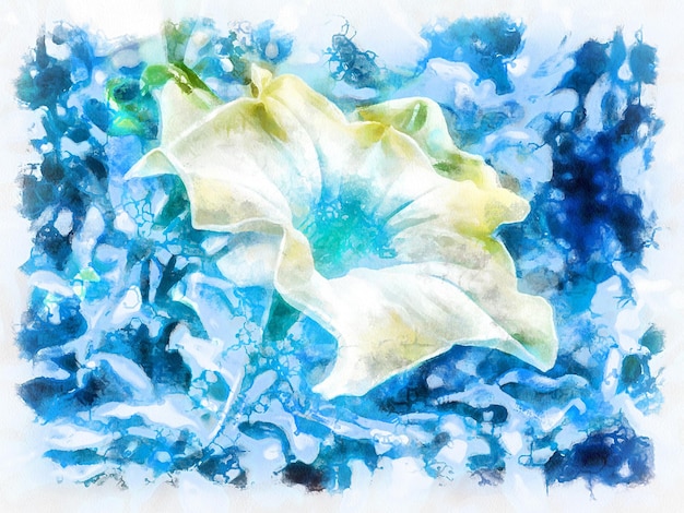 Aquarellmalerei blühende Blume Moderne digitale Kunstimitation von Hand bemalt mit Aquarellfarben