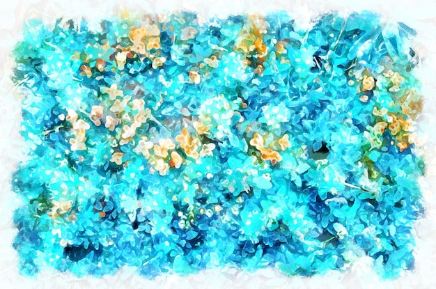 Aquarellmalerei blühende Blumen Moderne digitale Kunstimitation von Hand bemalt mit Aquarellfarben