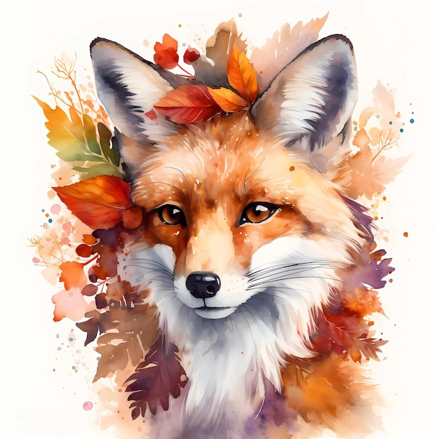 Aquarellmalerei-Clipart eines Fuchsporträts
