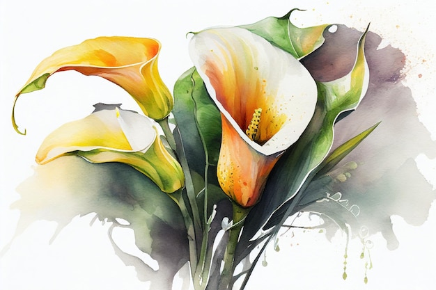 Aquarellmalerei der blühenden Calla-Lilienblume