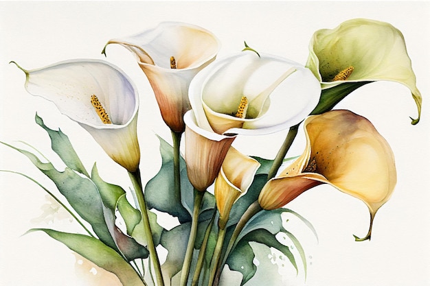 Aquarellmalerei der blühenden Calla-Lilienblume