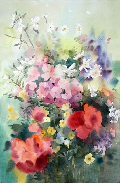 Aquarellmalerei der schönen Blumen.