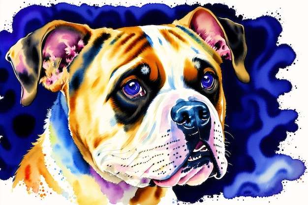 Aquarellmalerei der treuen amerikanischen Bulldogge, einem Wächter und Familienbegleiter mit generativer KI