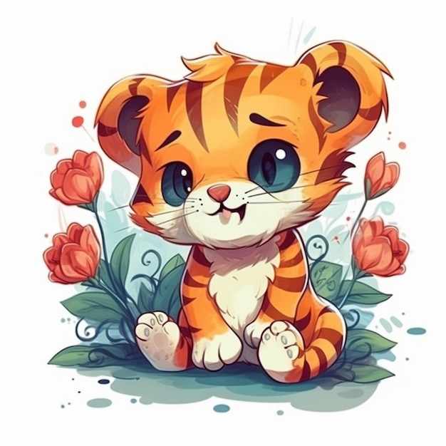 Foto aquarellmalerei des niedlichen chibi-tigers