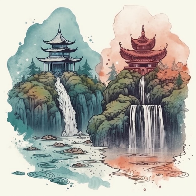 Aquarellmalerei des Tempels