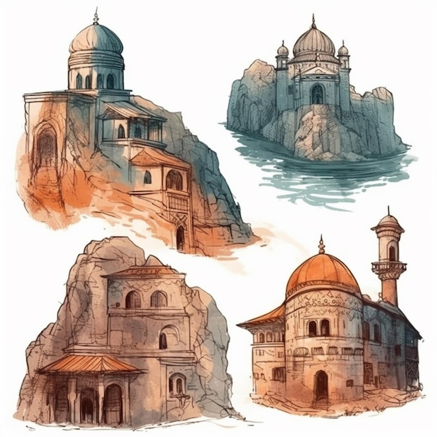 Aquarellmalerei einer besonderen Moschee