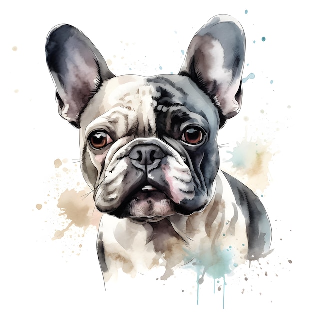Aquarellmalerei einer französischen Bulldogge