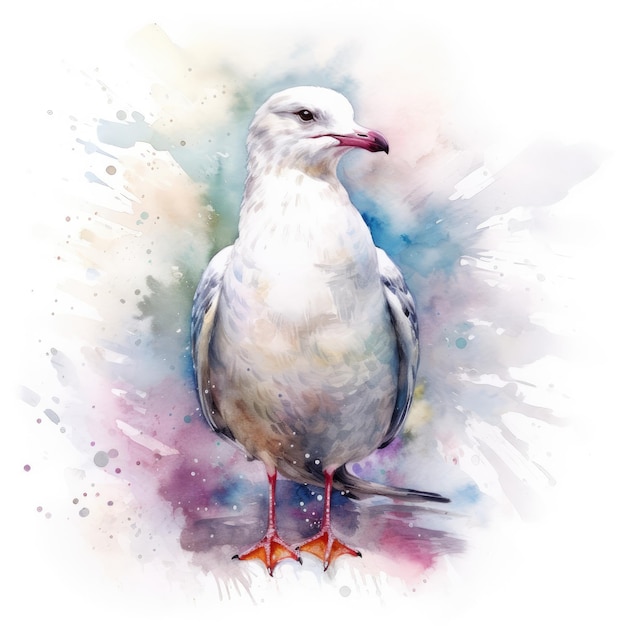 Aquarellmalerei einer Möwe mit weißem Hintergrund