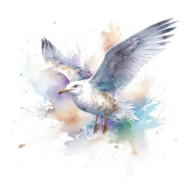 Aquarellmalerei einer Möwe mit weißem Hintergrund