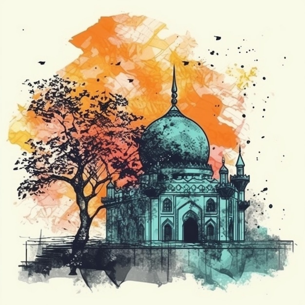 Aquarellmalerei einer Moschee