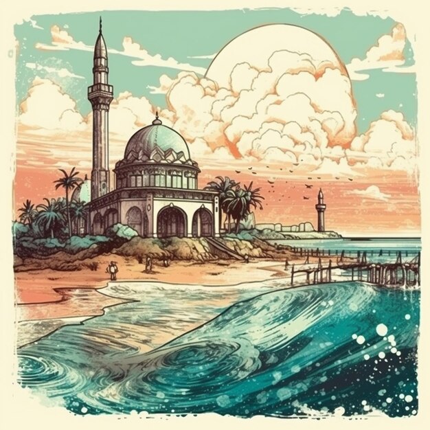 Aquarellmalerei einer Moschee